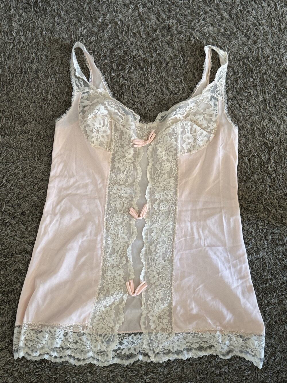Vtg Pink Cream Lace Babydoll Camisole Dress 36 Lingerie Sexy Bridal Y2K